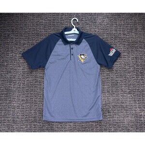 Pittsburgh Penguins Shirt Mens Small Blue Performance Polo Sport-Tek Labatt Blue